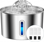 BalimoPet Cat Fountain roostevabast terasest, 2,2 L Super Quieting Fountain joomine kasside jaoks koos kaabliga, lihtne puhastada, kasside joogipurskkaev neljakordse filtris&uuml;steemi ja LED-valgusega, 3 aktiivs&ouml;ega