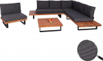 Mendler HWC-H54 Garden Set with Armchair, Lounge Set Sofa, Spun Poly Acacia Wood FSC&reg; Aluminium, Brown, Upholstery Dark Grey