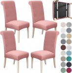 SPRINGRICO 4 Pack Dining Room Chair Covers with Seat Belt, Stretch Parsons Chair Slipcover Washable Kitchen Dining Chair Cover Removable Seat Protector Set of 4, S1 - Pink