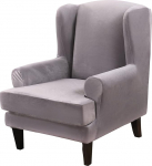 2 Pieces Wing Back Chair Cover Set 2 in 1 Design Removable High Stretch Soft Velvet Chair Cover for Armchair Bedroom Hotel (Silver Grey, Velvet)