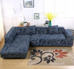 JIAN YA NA L-Shape Stretch Sofa Covers Polyester Spandex Fabric Slipcover 2 Pieces Polyester Fabric Stretch Slipcovers + 2 Pieces Cushion Covers for Sectional Sofa Couch Blue (Leaves)