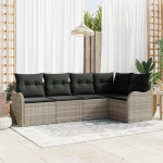 Rantry 5-teiliges Garten Sofa Set mit Kissen aus hellgrauem Poly Rattan, 2-Sitzer Garten Sofa mit Stauraum & Kissen aus hellgrauem Poly Rattan Gartenlounge Model3354371