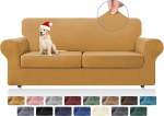 KEKUOU Stretch-Couchbez&uuml;ge f&uuml;r 2 Kissen, Couch, Sofa, Sofabezug, Schonbezug f&uuml;r 2 separate Kissen, Couch mit weichem, elastischem M&ouml;belschutz f&uuml;r Hunde, Kinder (Loveseat, Golden)