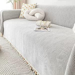 KnSam Home diivanikate, tavaline diivanikate, 5-kohaline tupsuga, libisemisvastased kaaned &scaron;enillist elutuppa (180 x 130 cm, helehall)