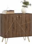 HOMCOM Sideboard Storage Cabinet with Gold Lines, Modern Luxury Living Room Cabinet with Adjustable Shelf, Steel Urea Legs, Brown