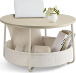 VASAGLE LCT244K01 &Uuml;mmargune kohvilaud koos hoiuruumiga K&otilde;rvallaud elutoa laud kangast korvi moodsa metallraamiga naturaalne beež/kreemvalge