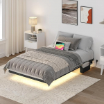 Voodiraam 90 x 200 cm, Voodiraam laadimisjaama ja LED ribadega, metallist voodiraam, ujuv voodiraam, kaheinimesevoodi, &uuml;heinimesevoodi, magamistuppa, k&uuml;lalistetuppa, must ABFBK536UE01