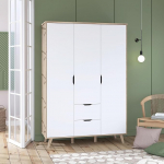 FORTE VANKKA 140 garderoobikapp, 2 sahtlit, l&uuml;kanduksega kapp, skandinaavia, magamistoa kapp, lastetoa kapp, 3 ust, tammepuust laudisega/valge, 139 cm lai x 201,5 cm k&otilde;rge x 53 cm s&uuml;gavus