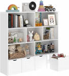 Lastetoa riiul, raamaturiiul, valge, 4 rulliva raamatukasti ja 7 hoiukambriga, lastetoa riiul, hoiustamine, lastetoa raamaturiiul, organiseerimism&ouml;&ouml;bel, valge, 125 x 33 x 118