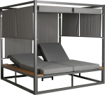 Mendler Alumiinium Lounge Garden Lounger HWC-M63, p&auml;ikesevoodi Bali Lounger Double Lounger Outdoor Bed Daybed, 10 cm polsterdus - helehall