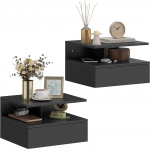 HOMCOM 2 St&uuml;ck Nachttische zur Wandmontage, Nachttisch mit ausziehbarer Schublade, offenes Fach, Tablett, moderner Stil, f&uuml;r Schlafzimmer, 35 x 32 x 22,5 cm, Schwarz