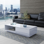 Kohvilaud elutuppa, kaasaegne puidust k&uuml;ljelaud, valge k&otilde;rgl&auml;ikega kohvilaud 1 sahtli ja avatud riiuliga kodukontorisse