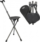 KMINA Pro Carbon Fibre Walking Stick with Seat, Height-Adjustable Handle, Foldable Walking Stick Lightweight with 3 Feet