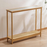 Langer Konsolentisch f&uuml;r Flur, 120 cm Sofatisch mit Ablagef&auml;chern, Bambus Flurst&auml;nder f&uuml;r Eingangsbereich, Schmaler Tisch Hinter dem Sofa f&uuml;r Kleine R&auml;ume und Dekoration(Light brown,L80CM/31.5in)