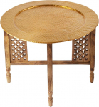 Hania Maroko &uuml;mmargune kohvilaud l&auml;bim&otilde;&otilde;duga 60 cm &Uuml;mmargune idamaine elutoa laud kokkupandava Vintage puidust raamiga, pruun See kokkupandav laud on valmistatud alumiiniumist kuldses toonis.