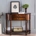 Massiivne konsoollaud, konsoollaud 2 sahtli ja avatud riiuliga, poolkuu-kuuline koridorilaud esikusse, elutuppa ja magamistuppa (pruun, 90 x 90 x 30 cm / 35,4 x 35,4 x 12 tolli)