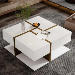 KOMHTOM valge ruudukujuline kohvilaud nelja sahtliga elutoa laud koos hoiuruumiga kaasaegne k&otilde;rgl&auml;ikega k&uuml;ljelaud diivanilaud