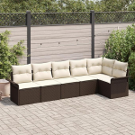 6-teiliges Garten Sofa Set mit Kissen Braun Poly Rattan, 2-Sitzer Garten Sofa mit Stauraum & Kissen Braun Poly Rattan Gartenlounge Model3354047