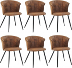 MEUBLE COSY s&ouml;&ouml;gitoa toolid 6-st k&ouml;&ouml;gitoolist koosnev komplekt Polsterdatud toolid k&auml;etugedega Vintage kunstmokkast istme metallist jalad pruunid