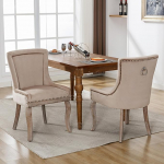 Luksuslik s&ouml;&ouml;gitoa toolid, 2 tooli, k&ouml;&ouml;gitoolid, elutoa toolid, polsterdatud tool naelapeaga, t&auml;ispuidust jalad, sametkate (ilma s&ouml;&ouml;gilauata), beež (beež, 2 tooli).