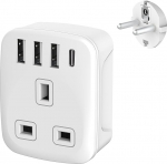 Euroopa pistikupesa adapter, &Uuml;hendkuningriigi ja Euroopa pistikupesa adapter, reisiadapter &Uuml;hendkuningriigist Euroopasse 4 USB-pordiga, maandatud eurolaadija Saksamaale, Prantsusmaale, Hispaaniale, T&uuml;rgile