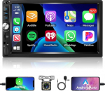 Motorsi Carplay Android auto 2 DIN autoraadio, 7-tolline HD puuteekraaniga autostereo MP5 m&auml;ngija, toetab Bluetooth/MirrorLink/FM/USB2.0/AUX/Charging/kaugjuhtimine + tagurduskaamera