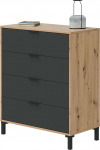 Habitdesign Enzo Chest of Drawers with 4 Drawers for Bedroom, Nodi Oak and Charcoal Finish, Dimensions: 77.5 cm (W) x 94 cm (H) x 40 cm (D)