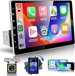 Hodozzy 1 DIN autoraadio keeratud puuteekraaniga, 10,1-tolline autoraadio koos CarPlay juhtmevaba Android autoga, raadioauto Bluetoothiga, raadio AM / FM / RDS, AUX, EQ, 2 USB, roolijuhtimine + tagurdamine