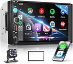 7-tolline autoradio 2 DIN juhtmevaba Carplay Android autoga, FM-raadio Blurtoothiga, IPS puuteekraan, Navi, 2 USB/SD/AUX, online video, vasakpoolne peegel, autoradio koos tagurduskaameraga / juhtimisega