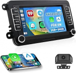 Android 13 autoraadio VW Passat/Golf/Polo/Caddy/Tiguan/Jetta & rohkem | 7-tolline HD puuteekraan koos tagurduskaameraga | Traadita CarPlay & Android Car | 2GB + 64GB GPS WLAN Bluetooth juhtimispuldiga