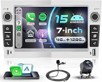 4G + 128G autoraadio Android 15 Vauxhall Opel Corsa C/D Zafira B Astra H Meriva Vivaro Signum Combo, 7-tolline puuteekraan koos Carplay Android auto GPS Wi-Fi Bluetooth FM RDS kaamera Silver