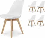 Kosmi - Set of 4 White Scandinavian Style Victoire Chairs with White Resin Shell Upholstered and Natural Wood Legs