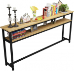 Narrow 2 Tier Sofa Table with Metal Frame for Hallway, Entryway, Adjustable Feet and Stylish Console Design (L 140 x W 20 cm)