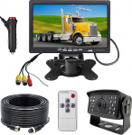 HUACANG 12 V 24 V tagurduskaamera s&otilde;idukitele ja 7-tolline HD TFT LCD LCD tagurdusj&auml;lgede j&auml;lgimiss&uuml;steem haagissuvilate jaoks, veekindel &ouml;ise n&auml;gemise tagurduskaamera, koos 49 ft 4-poldilise lennundus&uuml;hendusega kaabliga