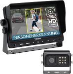 VSG 24 Vision AI PRO 7-tolline tagurduskaamera komplekt koos AI assistendi, isiku tuvastamise ja akustilise hoiatusega - ilmastikukindel IP68 kaamera integreeritud k&uuml;tte- ja &ouml;&ouml;n&auml;gemisega, HD monitoriga, kasutamiseks