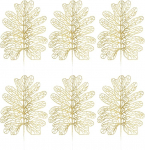 Lezevn Pack of 6 Gold Christmas Glitter Leaves Christmas Tree Hanging Ornaments DIY Christmas Wreath Decor Christmas Tree Pendant (Gold)