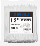 XINGO kaablisidemed, kahepoolne hammastatud, 300mm x 4.8mm, 85lb t&otilde;mbetugevus, UV-kindlad kaablisidemed, Premium iselukustuvad plastist sidemed sise- ja v&auml;litingimustes kasutamiseks, valge, 1200