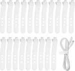 hankekaart Silikon-Kabelbinder, 3 L&ouml;cher, wiederverwendbar, Gummikordel mit Verschlussschnalle, Mehrzweck-Kabelband f&uuml;r Zuhause, B&uuml;ro, Reisen, Wei&szlig;, 20 St&uuml;ck