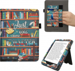 kwmobile Flip Cover kompatibel mit Amazon Kindle Paperwhite (2024)/Colorsoft - H&uuml;lle mit Handschlaufe Bibliothek Motto Mehrfarbig