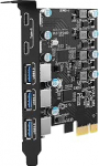 USB PCIe kaart 5 pordi Power Delivery USB 3.0 5Gbps PCI Express laienduskaart (3 A-t&uuml;&uuml;pi ja 2 C-t&uuml;&uuml;pi pesa) Kiirlaadimine lauaarvutile