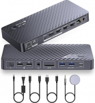 AV Access dokkimisjaam Dual Monitor Laptop & Desktop, KVM Switch 2 monitori 2 arvutit Ethernetiga, EDID, 4K @ 60Hz Dual Display, 4xUSB-A, 1xUSB-C, toiteallikas s&uuml;learvuti, audio, SD