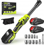 Robustrue 3/8 Inch Battery Ratchet Wrench 80 N.m, 2 x 2000 mAh Battery 400 RPM Ratchet Wrench, 21 V Variable Speed Ratchet, 7 Socket Wrenches, 1/4 Inch and 1/2 Inch Adapter, 3 Inch Extension Rod