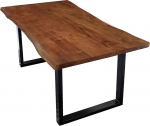 SAM Dining Table Made of Solid Acacia Wood with Waney Edge, Steel Frame, Black / Walnut, 180 x 90 cm