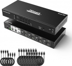 TESmart DP KVM Switch 4 PC 2 Monitor DKS402Elite 4K@60Hz DisplayPort KVM Switch EDID emulaatoriga, DCCI, L/R audio v&auml;ljund 4 PC-le, mis jagavad 2 monitori, Hotkey l&uuml;liti koos sisendkaabliga