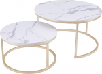 Huuryoudo Couch Table, Coffee Table, Set of 2, Round Table, Living Room, Round with Metal Frame, Side Table, White, Modern Nesting Tables for Living Room, White Gold Marble Look