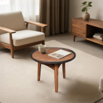 CONSDAN Nesting Table, Solid Oak Hardwood Structure, Round Coffee Table & Side Table with Solid Wood Feet for Living Room, Bedroom, Balcony - Standard