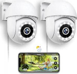 V&auml;litingimustes kasutatav valvekaamera, 2,5 K/4MP, 360&deg; j&auml;lgimine, &ouml;ine v&auml;rviline n&auml;gemine, 2,4 GHz IP v&auml;likaamera koos valgusfooriga, liikumistuvastusega, t&ouml;&ouml;tab Alexaga, 2 tk.