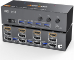 KVM l&uuml;liti 3 PC 3 monitori 4K @ 144Hz/8K @ 60Hz, kolmekordne monitor HDMI DP KVM l&uuml;litid juhtmega kaugjuhtimispuldiga, toiteallikas ja USB 3.0 kaabel kaasas