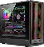 GAMEON TIMBERI Midnight Series ARGB Gaming Case - Mid Tower | 7&times; eelpaigaldatud ARGB+PWM ventilaatorid | puitstruktuuriga paneelid | karastatud klaas | toetab ATX/M-ATX/ITX | 420mm GPU &uuml;hilduvus
