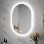 furduzz Vannitoa peegel LED-valgustitega, 60 x 80 cm ovaalne LED-vannitoa peegel, vannitoa seinapeegel koos puutetundliku l&uuml;litiga, 3-v&auml;rvilised timmitavad tuled, horisontaalne/vertikaalne